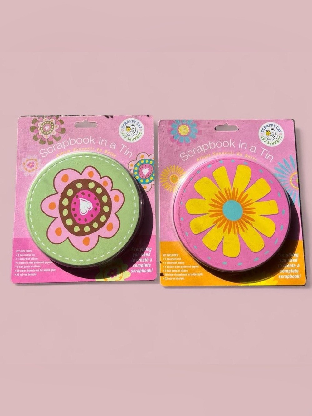 Y2K 2007 Scrappy Cat Scrapbook in a tin with funky 2000s flower design Lot of 2